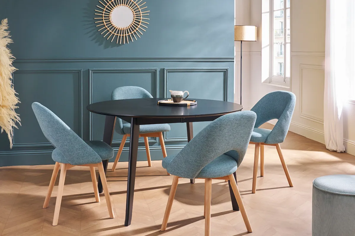 Miliboo Skandinavische Stühle aus graugrünem Stoff und hellem Massivholz (2er-Set) COSETTE* Design-stühle