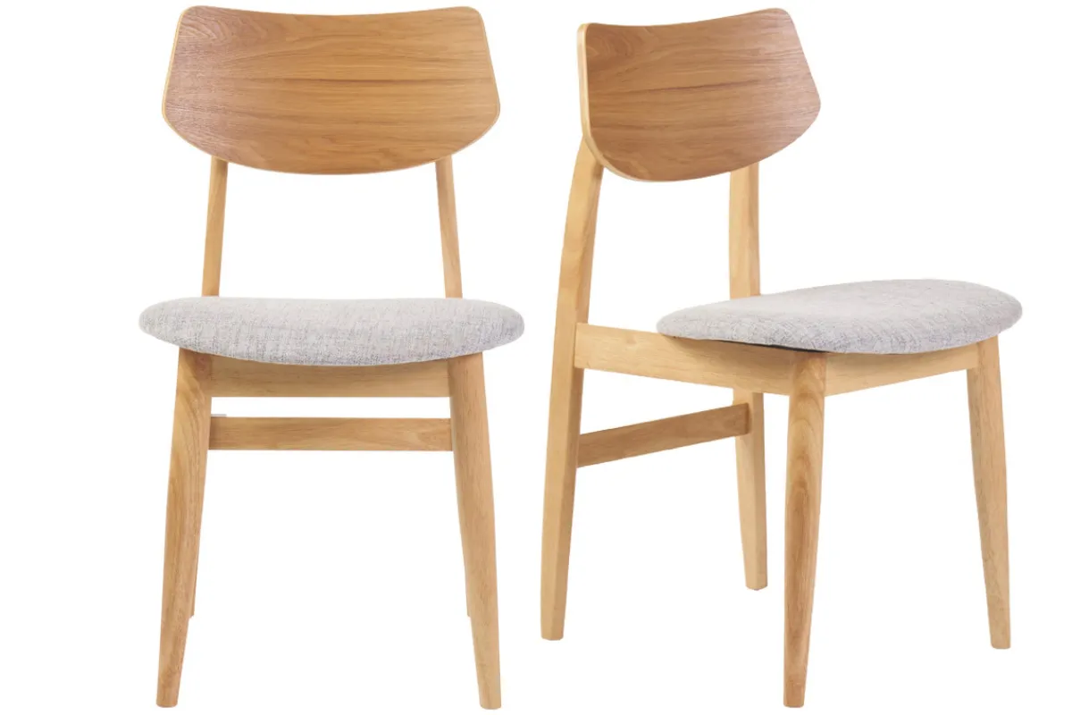 Miliboo Skandinavische Stühle aus hellem Holz und hellgrauem Stoff (2er-Set) ELION* Design-stühle|Holzstühle