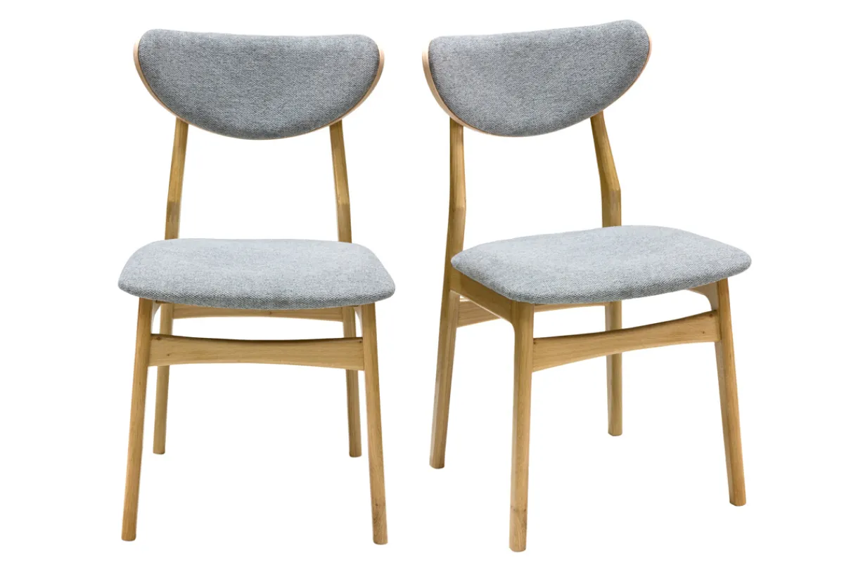 Miliboo Skandinavische Stühle aus graumeliertem Stoff mit Samteffekt und hellem Holz aus massiver Eiche (2er-Set) MAYA* Design-stühle