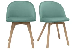 Miliboo Skandinavische Stühle mit grünem Samtstoff und massivem Buchenholz (2er-Set) CELESTE* Design-stühle