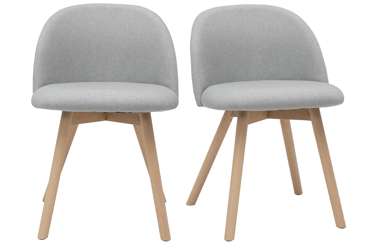 Miliboo Skandinavische Stühle mit hellgrauem Stoff und massivem Buchenholz (2er-Set) CELESTE* Design-stühle