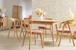 Miliboo Skandinavische Stühle stapelbar aus hellem Eichenholz und Stoff mit Bouclé-Wolleffekt in Ecru (2er-Set) LOVA* Design-stühle|Holzstühle