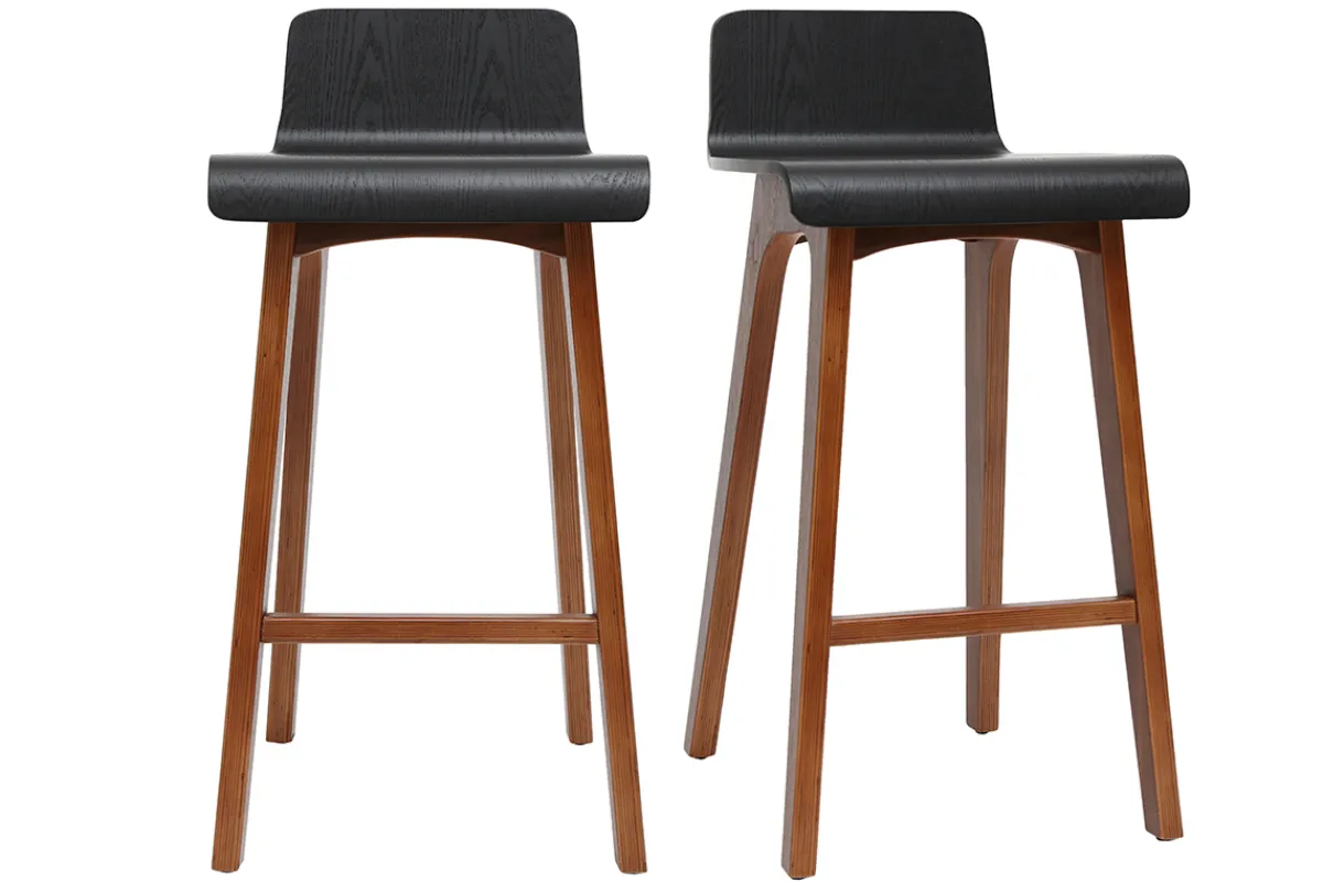 Miliboo Skandinavischer Barhocker in Schwarz und Walnuss H65 cm (2er-Set) BALTIK* Barhocker