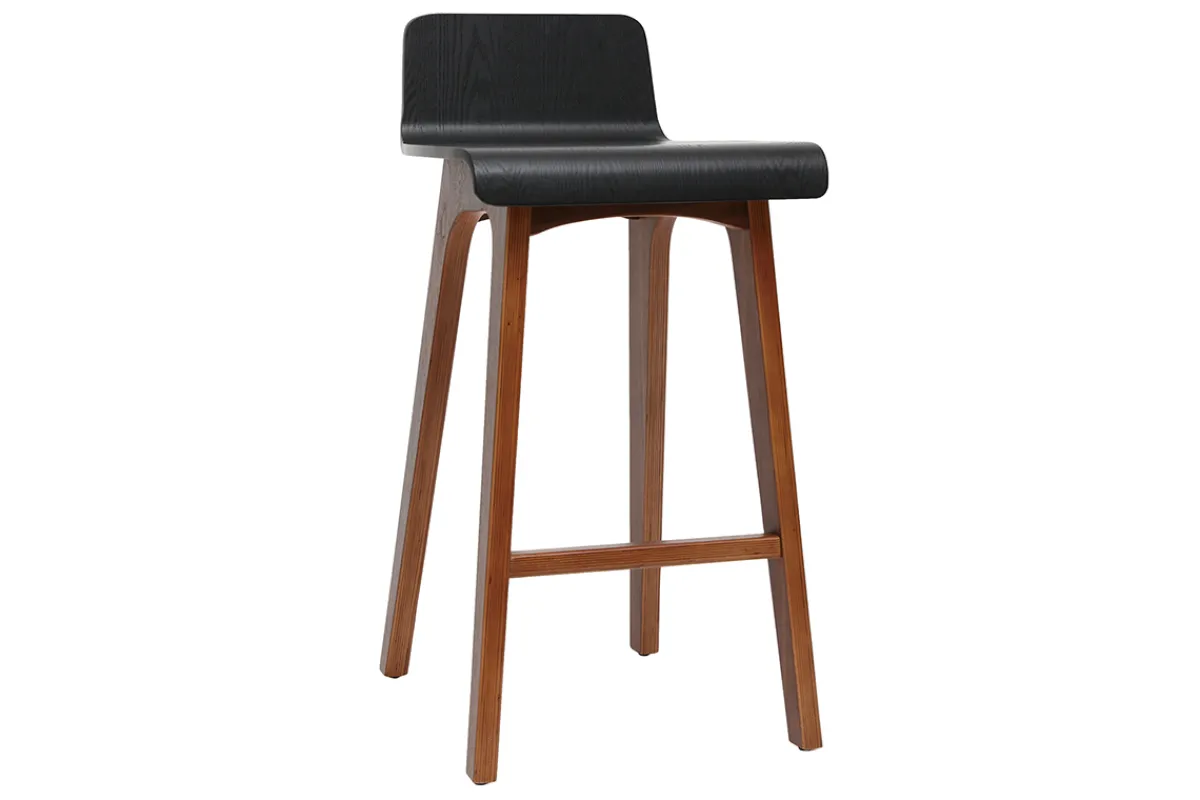 Miliboo Skandinavischer Barhocker in Schwarz und Walnuss H65 cm (2er-Set) BALTIK* Barhocker