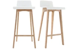 Miliboo Skandinavischer Barhocker in Weiß und helles Holz H75 cm (2er-Set) BALTIK* Barhocker