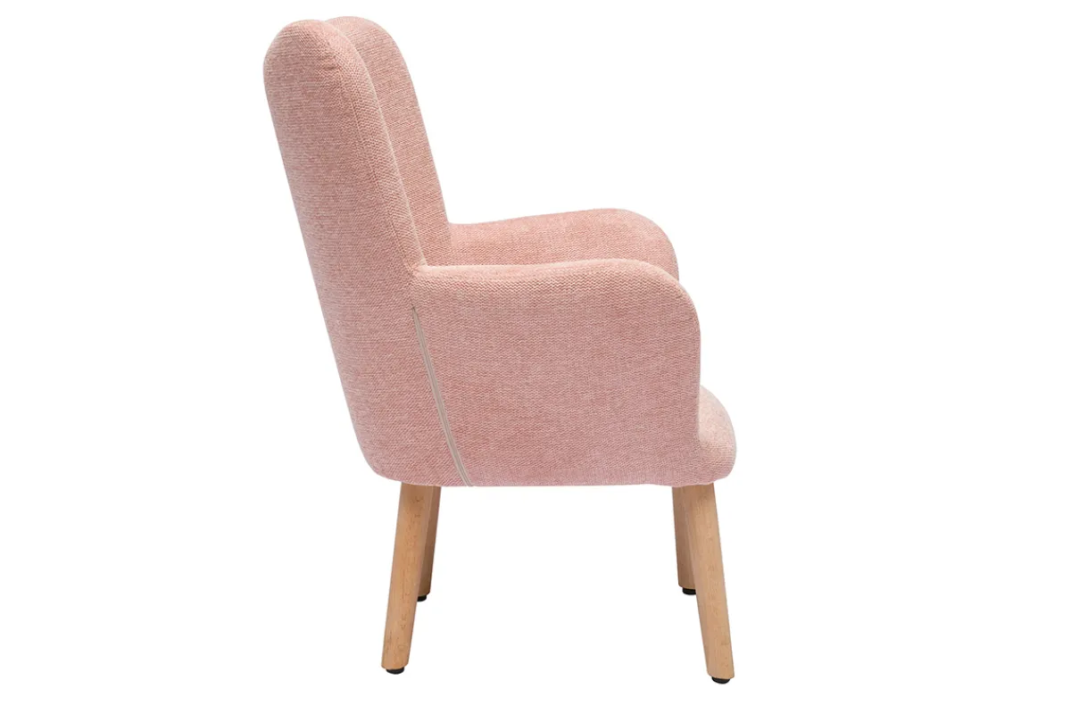 Miliboo Skandinavischer Kinderstuhl aus rosa Stoff mit Texturoberfläche und hellem Holz BABY BRISTOL*Kinder Kindersessel