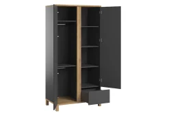 Miliboo Skandinavischer Kleiderschrank mit Garderobe und Regal in Anthrazitgrau und Holz EILIE*Kinder Schränke|Aufbewahrungsmöbel Für Kinder