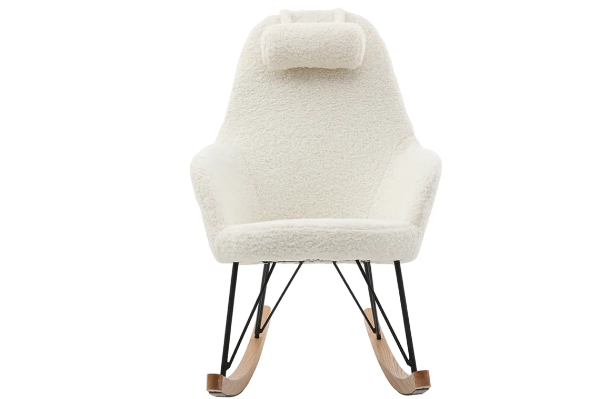 Miliboo Skandinavischer Schaukelstuhl Stoff Schaffell Weiß JHENE* Design-sessel|Schaukelstühle