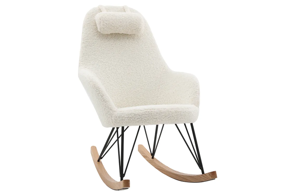 Miliboo Skandinavischer Schaukelstuhl Stoff Schaffell Weiß JHENE* Design-sessel|Schaukelstühle