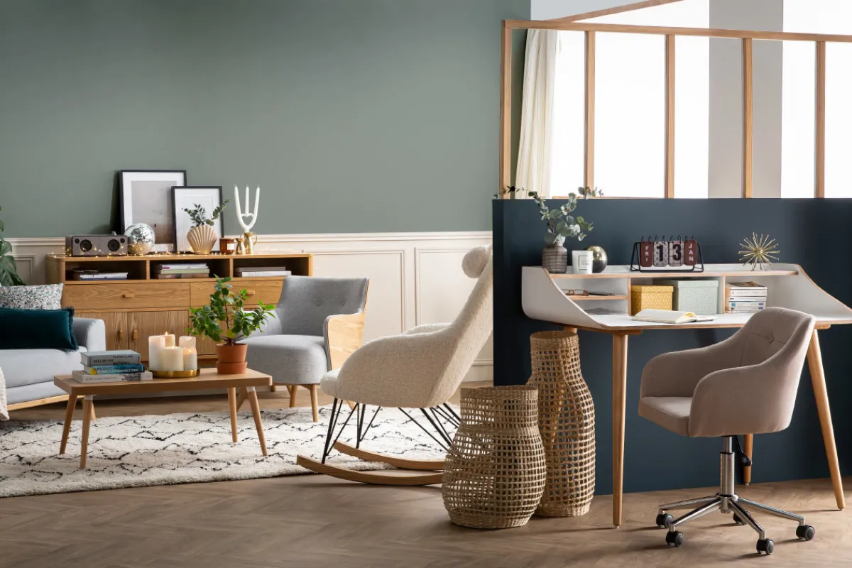 Miliboo Skandinavischer Schaukelstuhl Stoff Schaffell Weiß JHENE* Design-sessel|Schaukelstühle