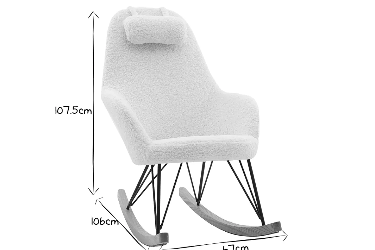 Miliboo Skandinavischer Schaukelstuhl Stoff Schaffell Weiß JHENE* Design-sessel|Schaukelstühle