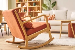 Miliboo Skandinavischer Schaukelstuhl aus rostbraunem Stoff mit Samteffekt und hellem Massivholz DERRY* Sessel