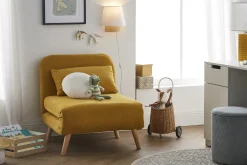 Miliboo Skandinavischer Schlafsessel mit senfgelbem Stoffbezug AMIKO* Design-sessel|Schlafsessel