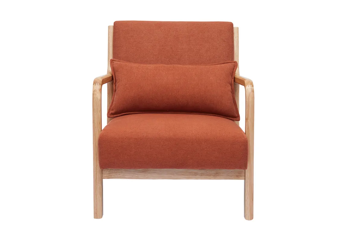 Miliboo Skandinavischer Sessel aus rostbraunem Stoff mit Samteffekt und hellem Massivholz DERRY* Design-sessel|Sessel