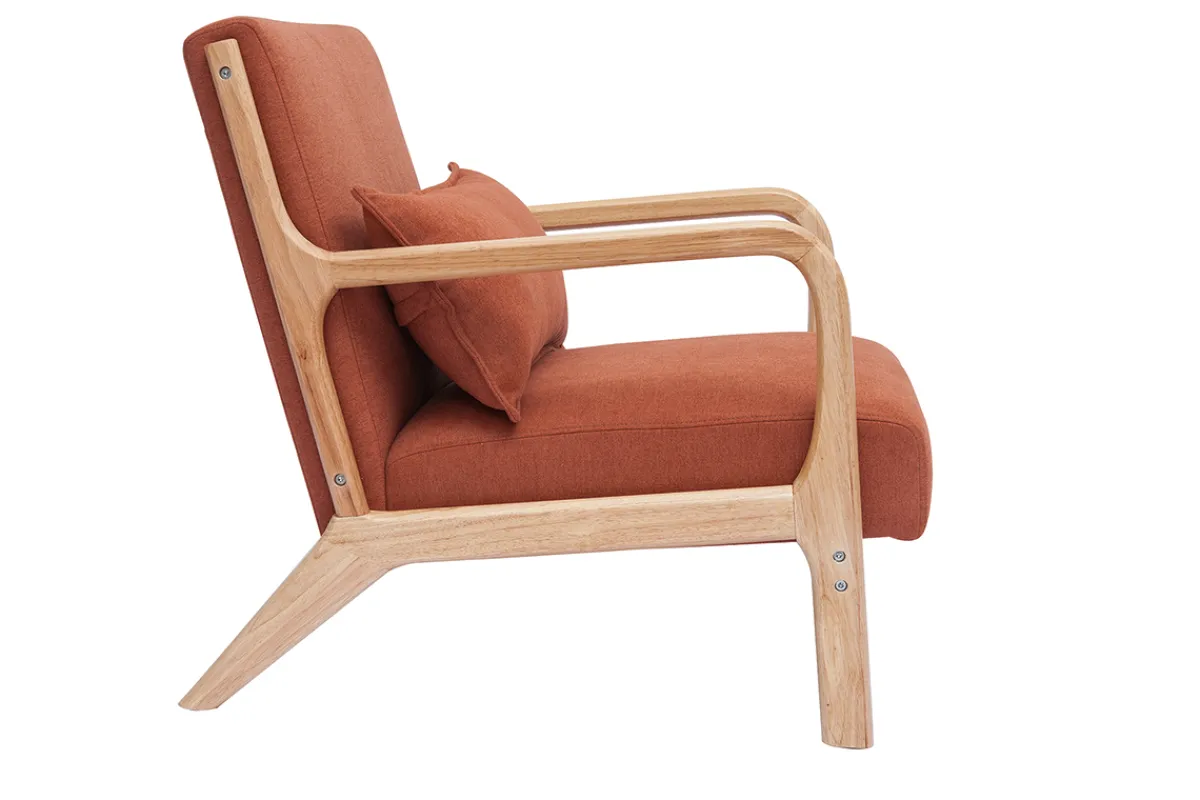 Miliboo Skandinavischer Sessel aus rostbraunem Stoff mit Samteffekt und hellem Massivholz DERRY* Design-sessel|Sessel