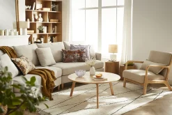 Miliboo Skandinavischer Sessel aus rostbraunem Stoff mit Samteffekt und hellem Massivholz DERRY* Design-sessel|Sessel