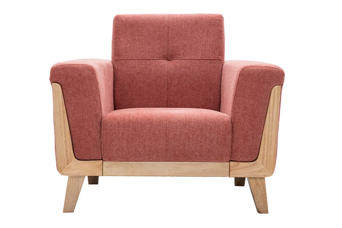 Miliboo Skandinavischer Sessel aus terracottafarbenem Stoff und hellem Holz FJORD* Design-sessel|Sessel