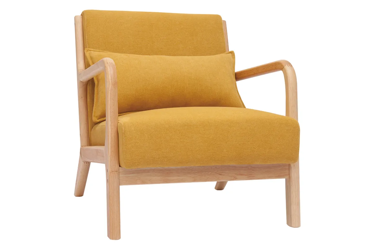 Miliboo Skandinavischer Sessel aus senfgelbem Stoff mit Samteffekt und hellem Massivholz DERRY* Design-sessel|Sessel
