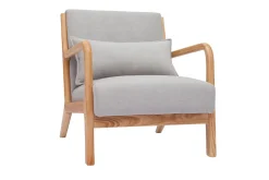 Miliboo Skandinavischer Sessel aus hellgrauem Stoff mit Samteffekt und hellem Massivholz DERRY* Design-sessel|Sessel