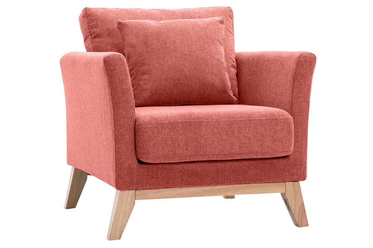 Miliboo Skandinavischer Sessel aus terracottafarbenem Stoff mit Samteffekt, abnehmbarem Bezug und hellem Holz OSLO* Design-sessel|Sessel