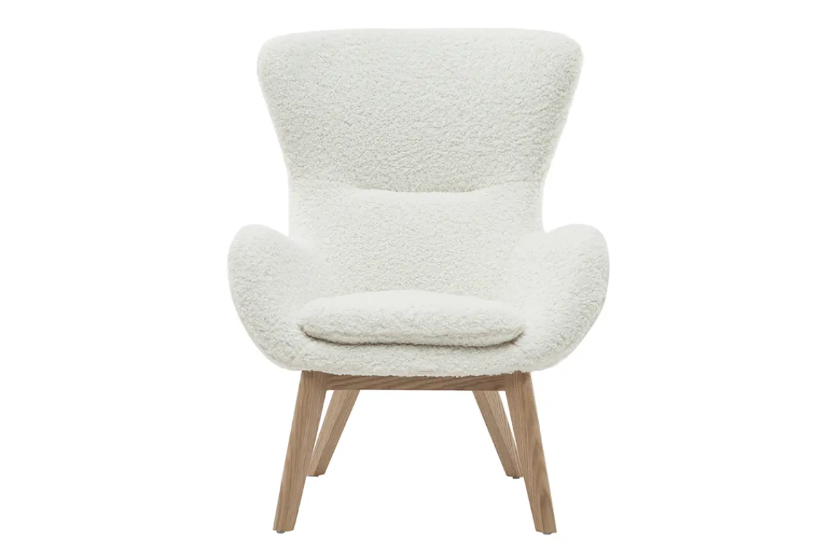 Miliboo Skandinavischer Sessel aus weißem, gelocktem Woll-Effekt-Stoff und Holz ESKUA* Design-sessel|Sessel