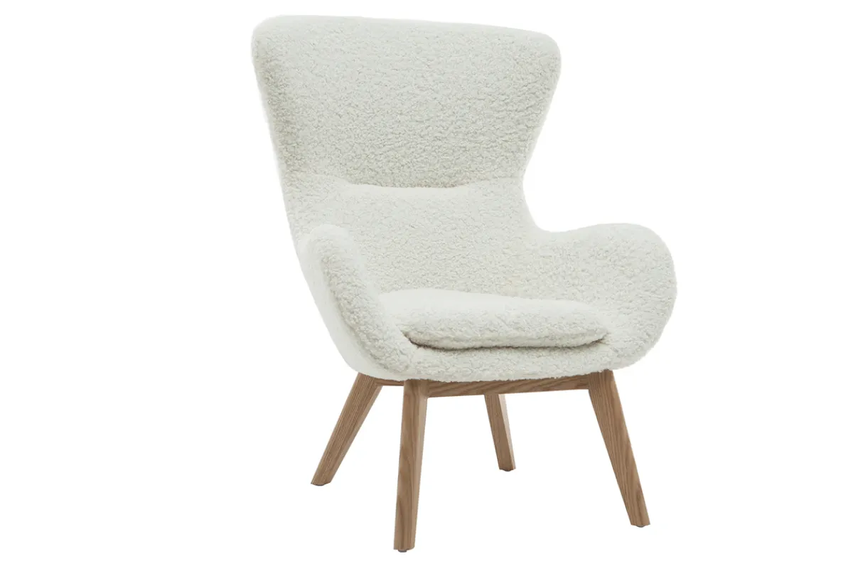 Miliboo Skandinavischer Sessel aus weißem, gelocktem Woll-Effekt-Stoff und Holz ESKUA* Design-sessel|Sessel
