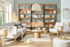 Miliboo Skandinavischer Sessel aus weißem Stoff mit Bouclé-Wolleffekt und hellem Massivholz DERRY* Design-sessel|Sessel