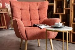 Miliboo Skandinavischer Sessel in terrakotta Stoff (Lachs-farbe) und Holz AVERY* Design-sessel|Sessel