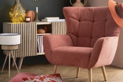 Miliboo Skandinavischer Sessel in terrakotta Stoff (Lachs-farbe) und Holz AVERY* Design-sessel|Sessel