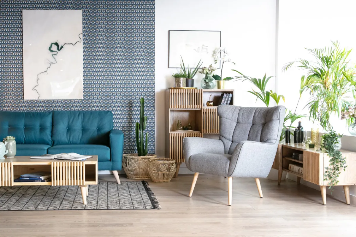 Miliboo Skandinavischer Sessel in hellgrauem Stoff und Holz AVERY* Design-sessel|Sessel