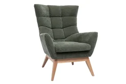 Miliboo Skandinavischer Sessel mit Samteffekt in Khaki und Holz BRODY* Design-sessel|Sessel