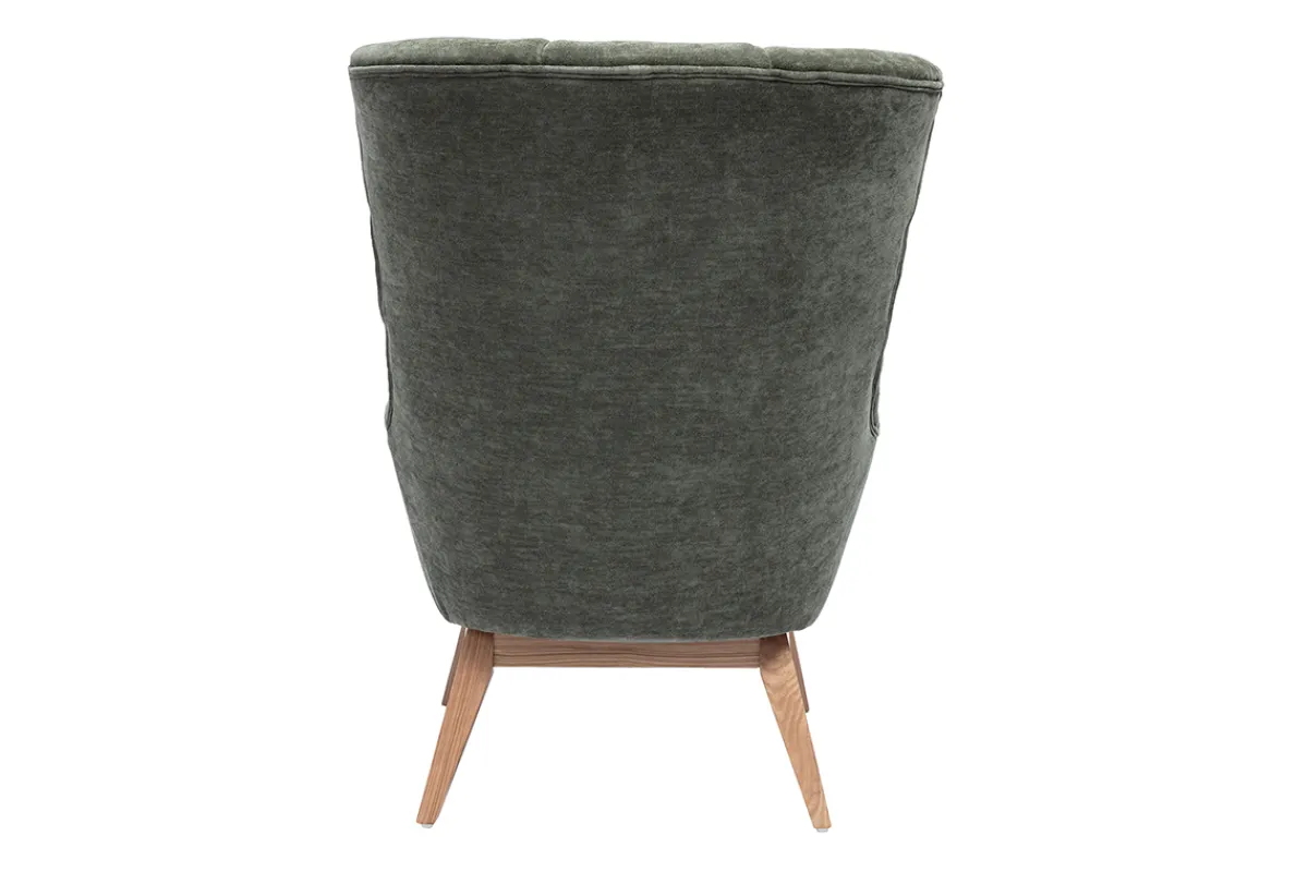 Miliboo Skandinavischer Sessel mit Samteffekt in Khaki und Holz BRODY* Design-sessel|Sessel