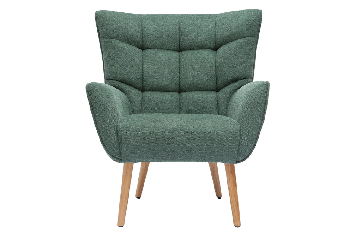 Miliboo Skandinavischer Sessel Stoff mit Samteffekt Dunkelgrün mit Holzfüßen AVERY* Design-sessel|Sessel
