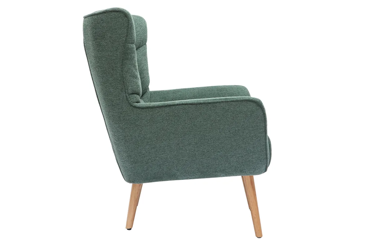 Miliboo Skandinavischer Sessel Stoff mit Samteffekt Dunkelgrün mit Holzfüßen AVERY* Design-sessel|Sessel