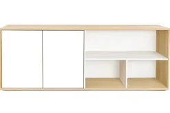 Miliboo Skandinavisches niedriges Sideboard in Weiß und hellem Holz aus massiver Eiche B190 cm EZIA* Bücherregale|Bücherregale