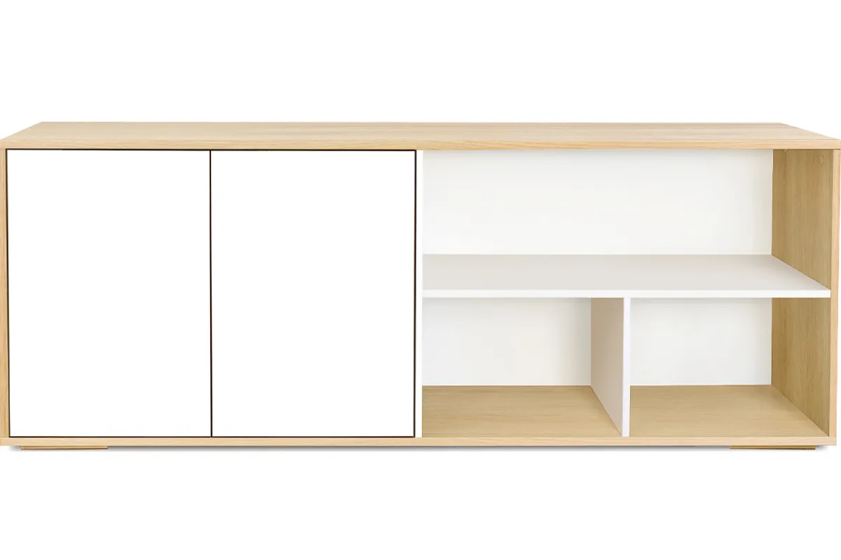 Miliboo Skandinavisches niedriges Sideboard in Weiß und hellem Holz aus massiver Eiche B190 cm EZIA* Bücherregale|Bücherregale