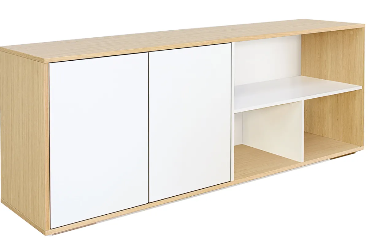 Miliboo Skandinavisches niedriges Sideboard in Weiß und hellem Holz aus massiver Eiche B190 cm EZIA* Bücherregale|Bücherregale