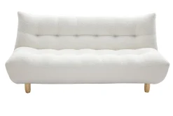 Miliboo Skandinavisches Schlafsofa aus weißem Stoff mit Bouclé-Wolleffekt und hellem Holz 3-Sitzer YUMI* Schlafsofas