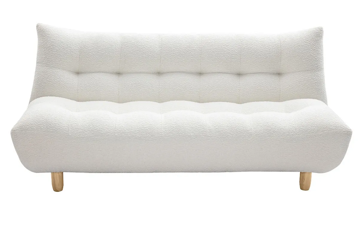 Miliboo Skandinavisches Schlafsofa aus weißem Stoff mit Bouclé-Wolleffekt und hellem Holz 3-Sitzer YUMI* Schlafsofas
