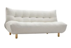 Miliboo Skandinavisches Schlafsofa aus weißem Stoff mit Bouclé-Wolleffekt und hellem Holz 3-Sitzer YUMI* Schlafsofas