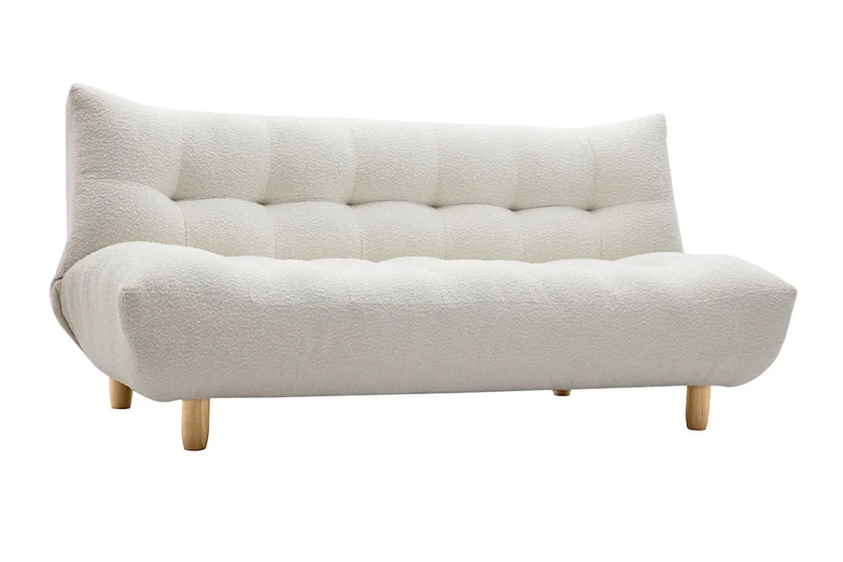 Miliboo Skandinavisches Schlafsofa aus weißem Stoff mit Bouclé-Wolleffekt und hellem Holz 3-Sitzer YUMI* Schlafsofas