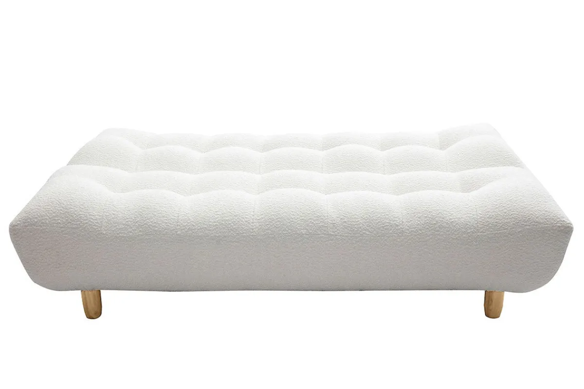 Miliboo Skandinavisches Schlafsofa aus weißem Stoff mit Bouclé-Wolleffekt und hellem Holz 3-Sitzer YUMI* Schlafsofas