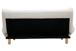 Miliboo Skandinavisches Schlafsofa aus weißem Stoff mit Bouclé-Wolleffekt und hellem Holz 3-Sitzer YUMI* Schlafsofas