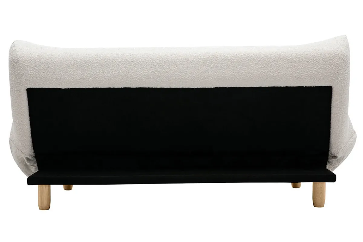Miliboo Skandinavisches Schlafsofa aus weißem Stoff mit Bouclé-Wolleffekt und hellem Holz 3-Sitzer YUMI* Schlafsofas
