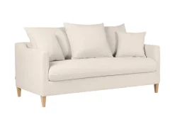 Miliboo Skandinavisches Schlafsofa aus beigem Stoff mit Samteffekt und hellem Holz 3-Sitzer LOUISE* Schlafsofas