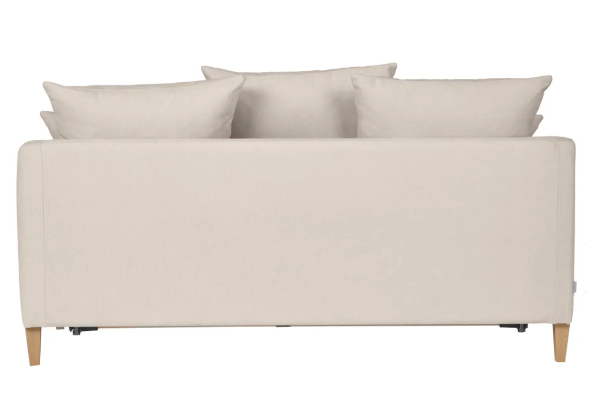 Miliboo Skandinavisches Schlafsofa aus beigem Stoff mit Samteffekt und hellem Holz 3-Sitzer LOUISE* Schlafsofas