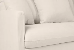 Miliboo Skandinavisches Schlafsofa aus beigem Stoff mit Samteffekt und hellem Holz 3-Sitzer LOUISE* Schlafsofas