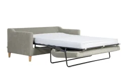 Miliboo Skandinavisches Schlafsofa aus taupefarbenem Stoff mit Samteffekt und hellem Holz 3-Sitzer LOUISE* Schlafsofas