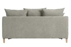 Miliboo Skandinavisches Schlafsofa aus taupefarbenem Stoff mit Samteffekt und hellem Holz 3-Sitzer LOUISE* Schlafsofas