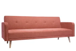 Miliboo Skandinavisches Schlafsofa aus terracottafarbenem Stoff mit Samteffekt und hellem Holz 3-Sitzer ULLA* Schlafsofas